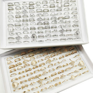 30pcs/Lot Mix Style Pearl Silver Color Finger Rings Animal Snake Chain Hollow Leaf Party Jewelry Girl Love Butterfly Flower Gift