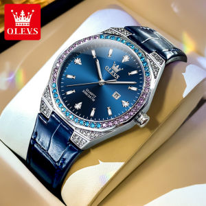 OLEVS 5606 Women Quartz Fashion Watch Gift Round-dial Leather Watchband Wristwatch Calendar