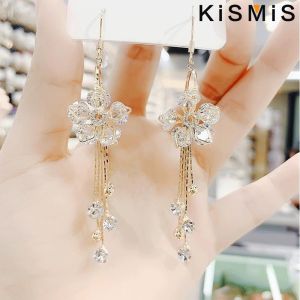 1Pair Fashion Super Flash Crystal Flower Earrings Trendy Jewelry for Women Elegant Dangle Ear Cuffs Party Accessories