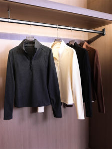 Pure Color Double-Sided Brushed Half Zipper Stand Collar Base Layer Long Sleeve Womens Sweatshirt B724 Autumn New Style Versatile