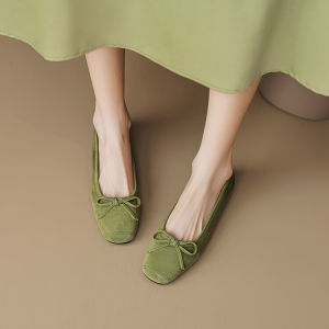 Xiaoluo Original Leather Bowknot Flats Ballet Shoes Female Soft Bottom 2024 New Arrival All Year Round Square Toe Low-Cut Shoes