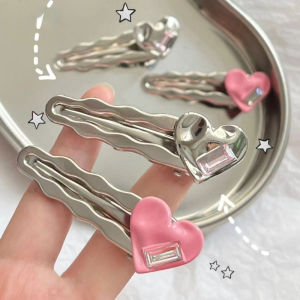 2Pcs New Metal Pink Love Hairpin Sweet Cool Girl Bangs Clip Fashion Side Clip Headdress