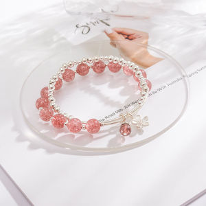 OARVA Strawberry Crystal Bracelet for Women S925 Pure Silver Double Circle Natural Crystal Attract Love And Friendship Jewelry
