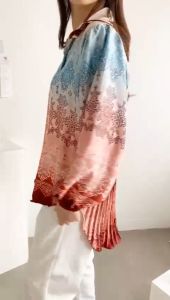 LooWear Baju Atasan Blouse Wanita Casual Plisket Lengan Panjang Kerah Kemeja Motif Coral Terbaru