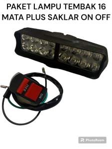 PAKET LAMPU SOROT LED BAR 16 LED CREE MOTOR DC 12 V PLUS SAKLAR ON OFF