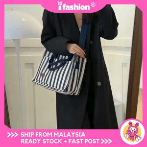 iFASHION 2200 Women Canvas Striped Shoulder Tote Handbag Beg Tangan Wanita Kapasiti Besar