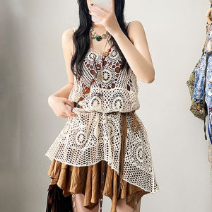Đầm Dài Thường Ngày Bohemian Waste Land Vest Short Skirt Trang Phục Du Lịch Đông Nam Á Mùa Hè Polyester POLO Collar A-Line Dress