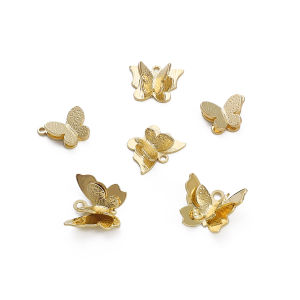 จี้ผีเสื้อสองชั้นทำจากทองเหลืองชุบทอง1ชิ้น/ถุง14K สำหรับทำเครื่องประดับสร้อยคอ DIY สร้อยข้อมือ