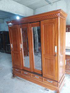 lemari pakaian 4 pintu sliding minimalis full kayu asli jati