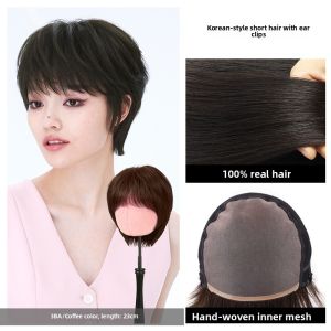 Rebecca(维倍加) | Rebecca Hand-Woven Short Hair Wig Womens French Parting Full Real Hair High Breathability Korean Style Fashionable Head Cover