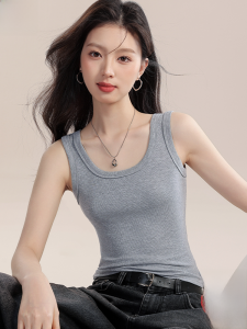 MiiOW | Áo ba lỗ không tay màu xám rộng vai cho nữ mùa hè áo lót cơ bản áo khoác ngoài cổ chữ U áo ba lỗ áo ba lỗ áo ba lỗ