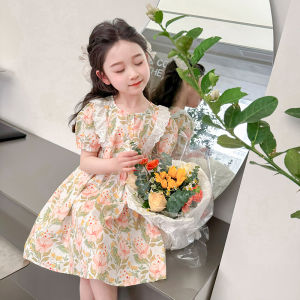 Female. Childrens Dress Summer 2024 New Arrival Female Baby Western Style Floral Skirt Summer Clothes Children. Children Puff Sleeves Princess Dress