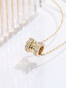 QUEENSUN 18K gold Lab Grown Diamond pendant small waist necklace for women Passepartout Transfer Bead Collarbone Chain