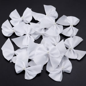 20Pcs/Lot 5.5*6cm Polyester Satin Ribbon Bows With Half Round Bead Handmade For DIY Jewelry Making Party Wedding Decoration