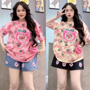 Casual Sets Terno for Women Korean Summer Cartoon Cute Strawberry and Bear Print