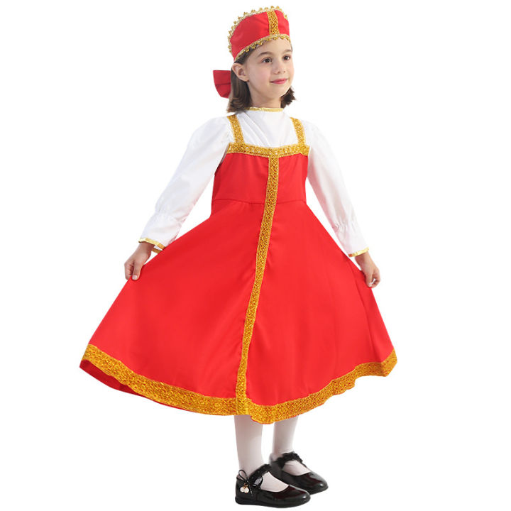 Kids Toy Market Russian Traditional Sarafan Dress Heritage Costume Kid Girls Ballroom Folk Kokoshnik Outfit School Party For Child 5-12 Year