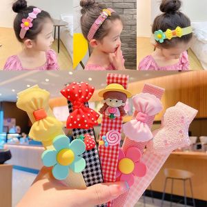 Korea Style Kids Square Hair Band Cute Bow Flower Velcro Hair Band Girls Hair Accessories Girl Summer Paste Hair Accessories