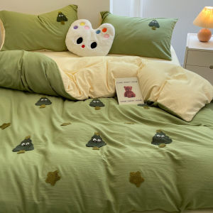Ins Green Tree Towel Washed Cotton Bedding Set Student Dormitory Bed Sheets Three-piece Set Quilt Cover Four-piece Set