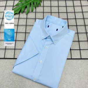 Accessible Luxury Anti-Wrinkle High-Count Pure Cotton Embroidery Fine Plaid First-Line Brand Tail Single Cut Label Short Sleeve Shirt Shirt Summer Mens Clothing