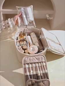 Womens High-End Portable Makeup Storage Box - Large Capacity Travel Cosmetic Organizer