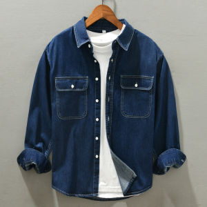 Spring and Autumn New Arrival Men Parka Denim Shirt Jacket Japanese Style Casual Trend Outerwear Shirt Coat Top Men