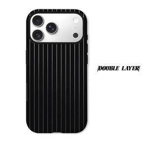 black pinstripe Phone Case for iPhone 18 17 16 15 14 13 12 11 Air Pro Max Plus Double-layer Cover
