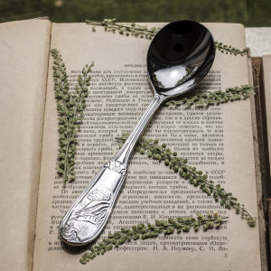 Retro Giảm Thìa Tráng Miệng Inox 18-10 Bầu Hình Đá Màu Be Thìa Chim Hoa Họa Tiết Phương Tây Dao Kéo Sử Dụng Tại Nhà