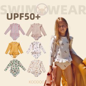 ชุดว่ายน้ำแขนยาว1-9Y ชุดว่ายน้ำชิ้นเดียวผ้าป้องกันรังสียูวี - UPF50 เด็กผู้หญิง