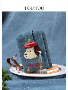 TOUTOU | Cute Dog Print Denim Wallet Card Holder for Children