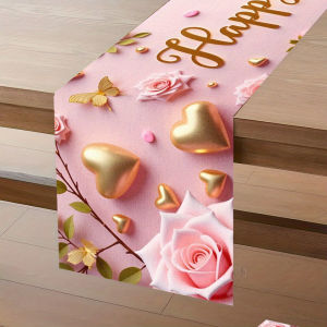 A 2D Table Runner Butterfly And Pink Roses to Celebrate Birthday DaySuitable for Festive Parties Table Decorations Home Deco