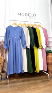 Selin Midi Dress | Gaun Crinckle Murah / Dress Krinkle Cantik / Dress Casual / Tunik Cantik Murah / Dress Kondangan / Tunik Kondangan