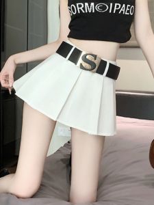 American Style Spicy Girl Letter Belted High Waist A-Line Mini Skirt Women Summer 2025 New Slimming Anti-Light Pleated Skirt
