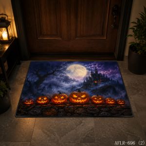 Thảm Chùi Chân Hình Bí Ngô Halloween Ma Quái VIKAMA Thảm Trải Sàn Hình Mặt Trăng Khổng Lồ Chống Trơn Trượt Với Hình Dơi Bay Trang Trí Nhà Cửa Mùa Thu