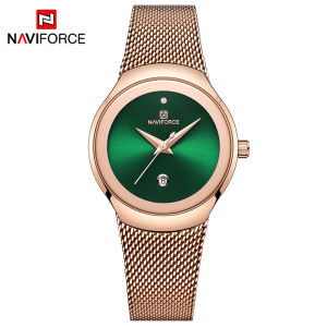 Naviforce | Top Brand NAVIFORCE Luxury Green Fashion Mesh Steel Stra Analog Date Quartz Ladies Watches Waterproof Business Women Wristwatch