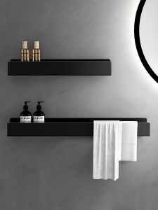 ตู้เสื้อผ้าติดผนังแบบเรียบๆ ทำจากเหล็กไนลอน 304 สีดำ สำหรับห้องน้ำ เครื่องมือเก็บของ ไม่ต้องเจาะรู ตู้เสื้อผ้าแบบเรียบง่าย