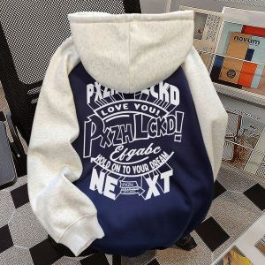 American Style Minimalist Letter Print Hoodie Mens Loose Casual Fleece Jacket Autumn Season High Quality Outerwear