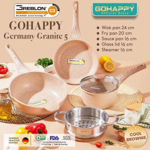 PANCI SET Anti lengket paling bagus 5 PCS GOHAPPY GRANITE GERMANY