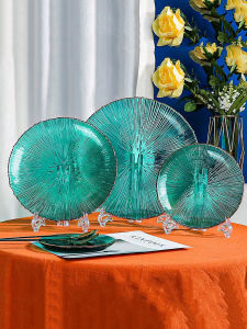 Luxury Gold Rimmed Glass Salad Plate Western Dinnerware Set Steak Plate European Style round Shape Adult Use Handmade Craft