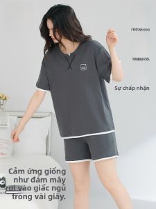 MiiOW | Pure Cotton Nightgown Womens Summer Short Sleeve Shorts Set Casual Large Size Ladies Home Clothes MiiOW Cat Person