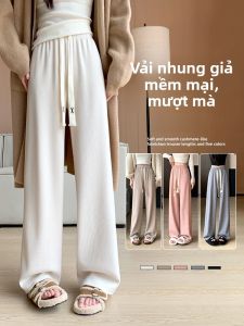 MiiOW | Quần ống rộng dệt kim cho nữ cạp cao mùa thu đông 2025 Quần ống đứng ấm áp thoải mái