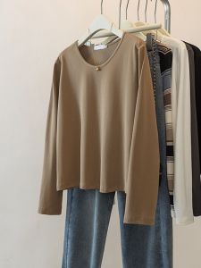 เสื้อยืดคอกลมแขนยาวผ้าฝ้ายแท้ไซส์ใหญ่ เสื้อชั้นในทรงหลวมสำหรับผู้หญิง แฟชั่นฤดูใบไม้ร่วง เสื้อคลุมหน้าท้อง ปกปิดหน้าท้อง