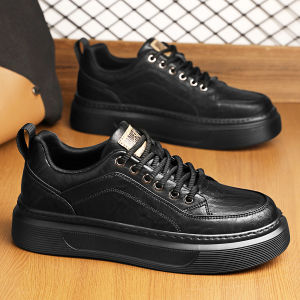 Mens Casual Leather Shoes Black Soft Bottom Anti-Slip Work Shoes Comfortable Commuting Flat Shoes for Youth Business Casual