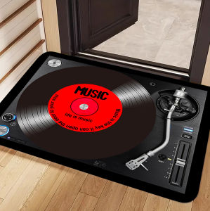Vintage Vinyl Record & Cassette Tape Carpet Mat Rug Stylish Home Decoration with Retro Music Theme for Living Room Entryway