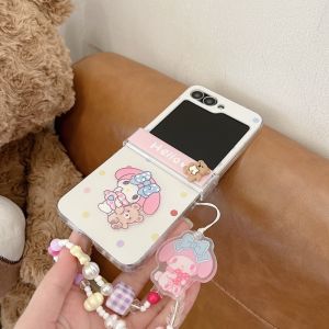 Sanrio | Ốp Điện Thoại Hình Gấu Hello Kitty Chấm Bi Dễ Thương Cho Galaxy Z Flip Chống Sốc Chống Trầy Xước Chống Nước Có Dây Buộc Của Sanrio