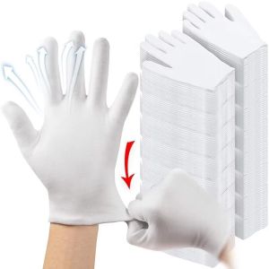 ถุงมือทำงานผ้าฝ้ายเนื้อนุ่มสีขาว5ชิ้นถุงมือตรวจสอบยืดหยุ่นสูงเครื่องประดับถุงมือป้องกันเหรียญ