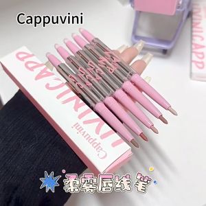 Cappuvini Silver Tube Lipliner with Brush Auto Rotate Lip Liner Waterproof Lasting Does Not Fade Outline The Lip Pen Nude Lipstick