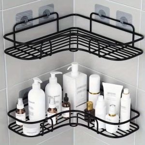 Space saving corner shower rack - triangular bathroom organizer without drilling suitable for storing shampoo and soap