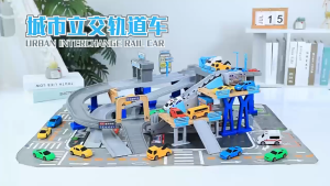 Bộ đồ chơi đường ray DIY – cầu vượt cao tốc điện động bãi đỗ xe vượt chướng ngại mạo hiểm cho bé