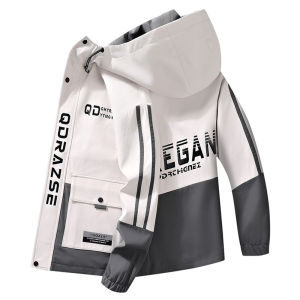 แจ็คเก็ตทำงานสไตล์เกาหลีหลวมๆ สำหรับผู้ชาย เสื้อผ้าใส่สบาย แขนยาว ปกโปโล แจ็คเก็ตแบบสวมหัว ผ้าโพลีเอสเตอร์ ฤดูใบไม้ผลิและฤดูใบไม้ร่วง