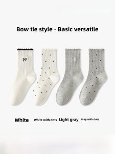 JINGCHI | Ladies Butterfly Knot Socks Mid-Calf Thin Cotton Lace Edge Ballet Style Trendy Summer Cotton Miu Socks Floral Trim Long Socks
